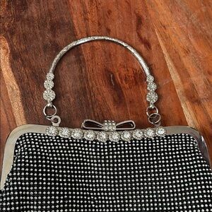 Elegant Black and Silver Rhinestone Beaded Handbag